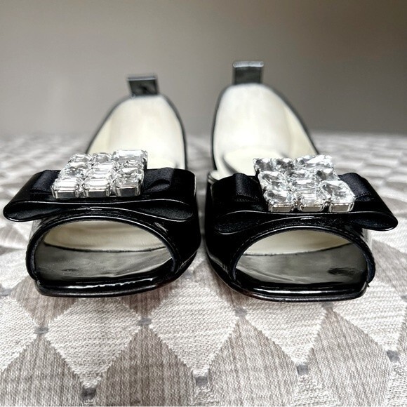 Baldinini Trend Black Patent Leather Jeweled Flats w/ Peep Toe Women EU 35 US 5 - Picture 10 of 15
